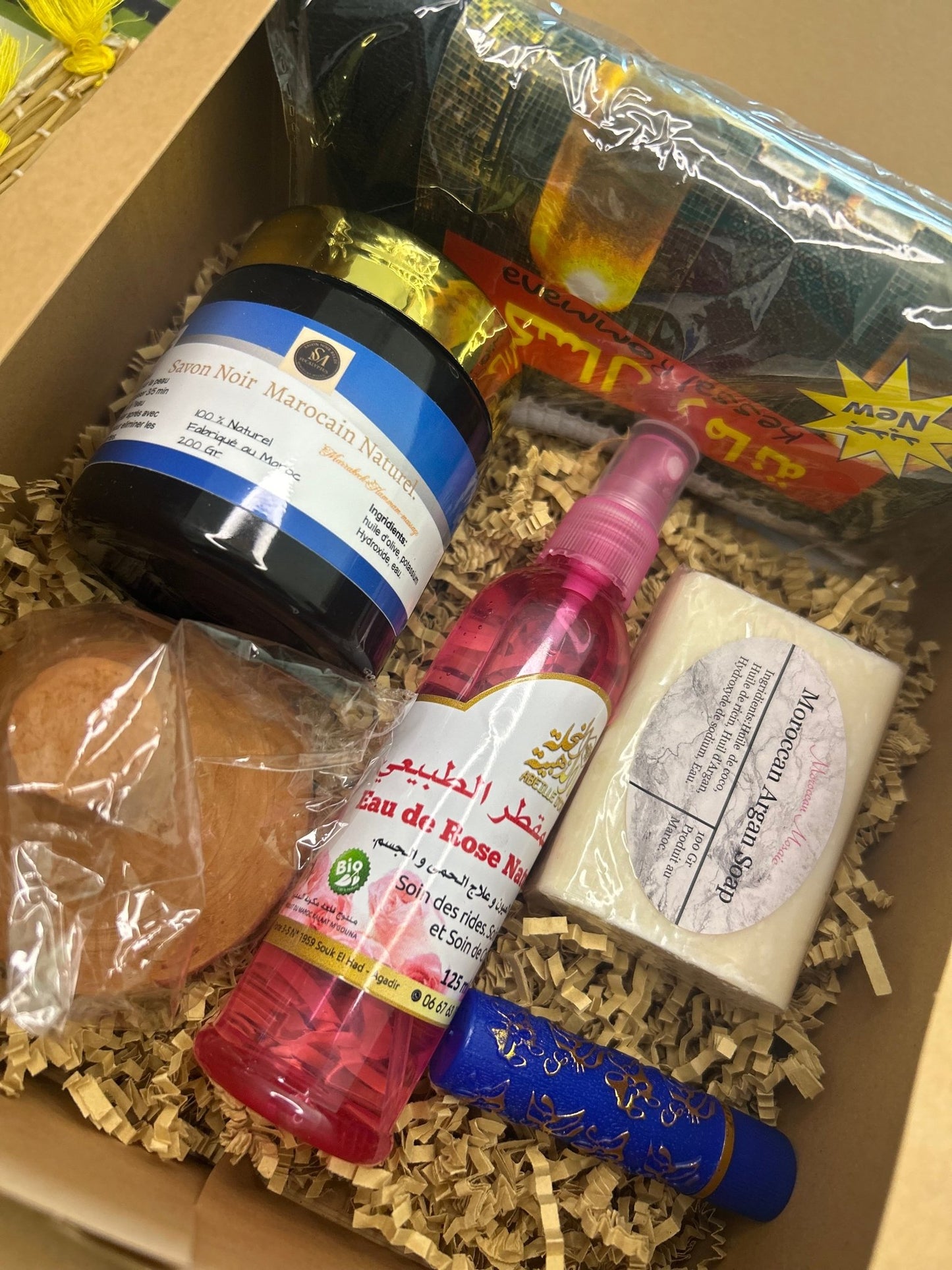 Coffret Beauté Marocaine - Savon Noir - Savon Argan - Rouge a lévres Aker El Fassi +Rouge à Lèvres Magique Marocain (OFFERT)