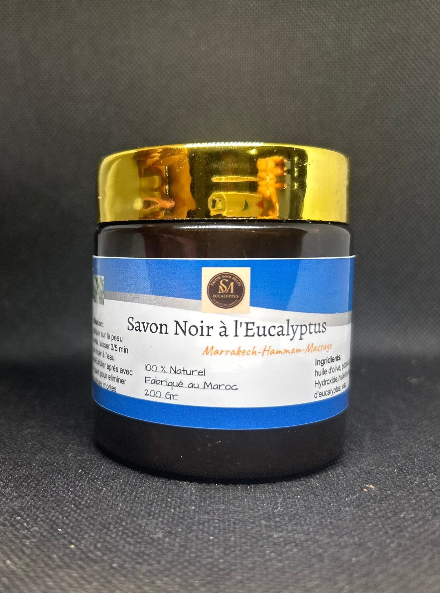 Savon Noir Beldi à l’Eucalyptus – 200 g | Hammam Marocain Traditionnel + Gant Kessa Offert - produit Marrakech Secrets