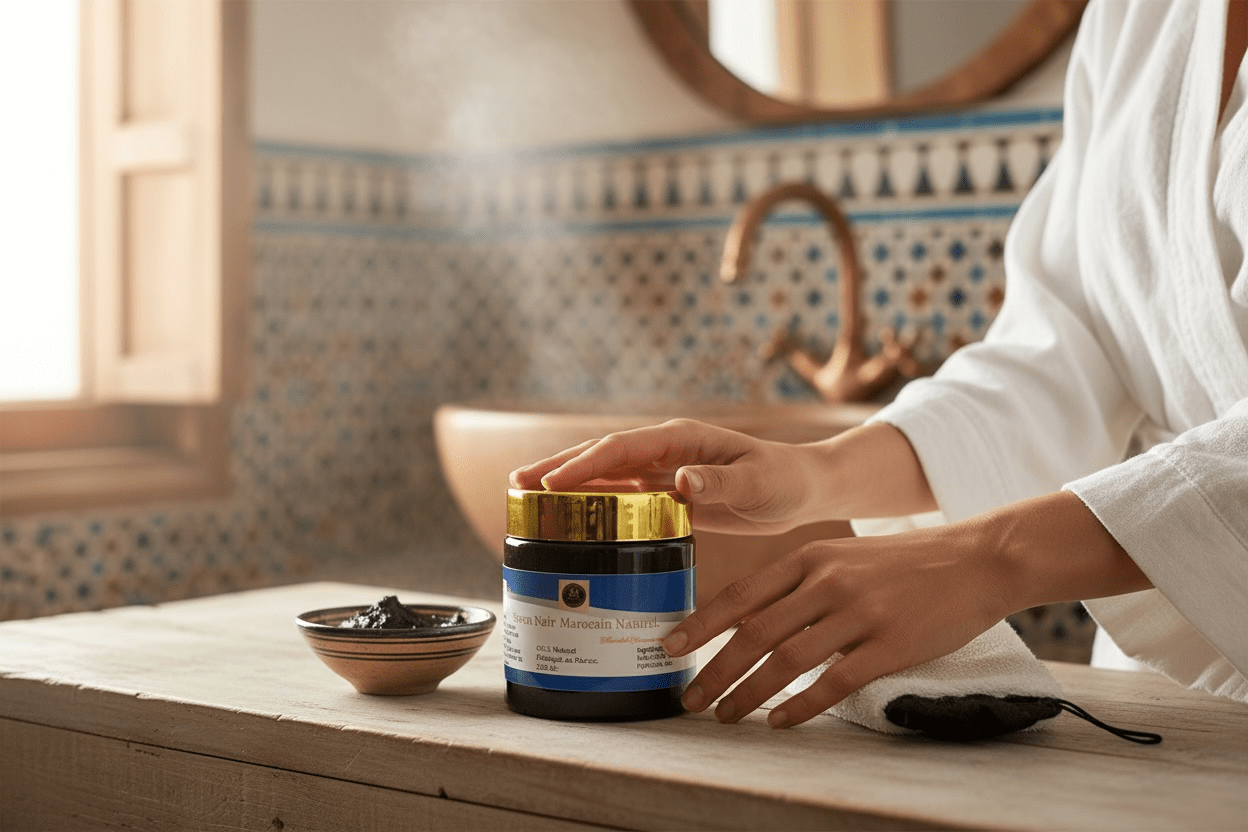 Savon Noir Marocain Naturel – 200g + Gant Kessa Offert - produit marocain naturel Marrakech Secrets